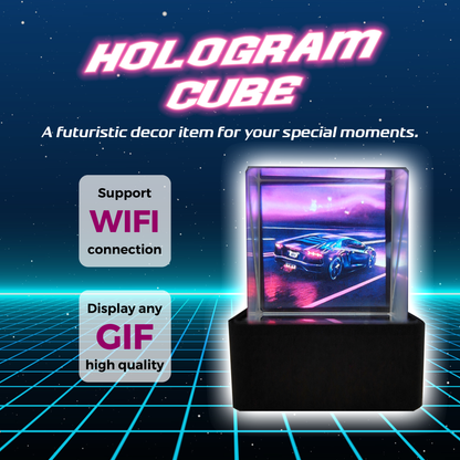 hologram cube display showing 3d holographic image inside crystal cube wifi photo frame tech accessory