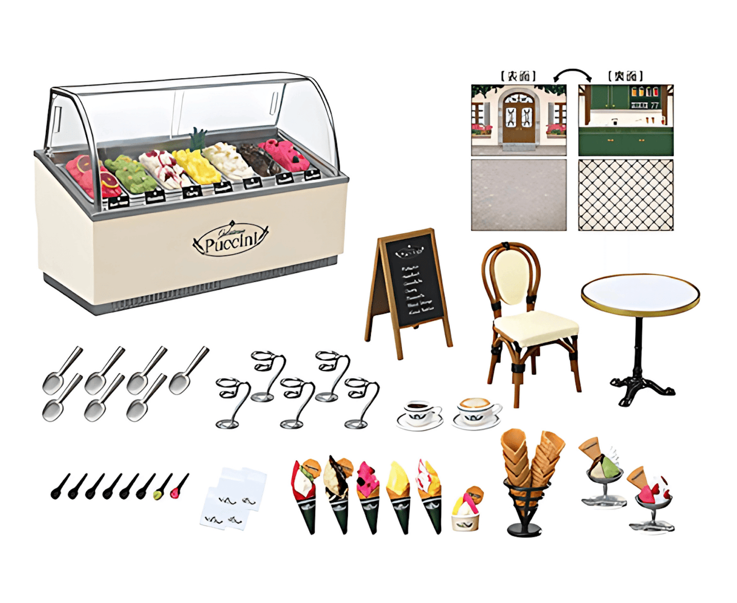 ice cream shop miniature 1:12 dollhouse set gelato display case cones tiny food diorama collectible