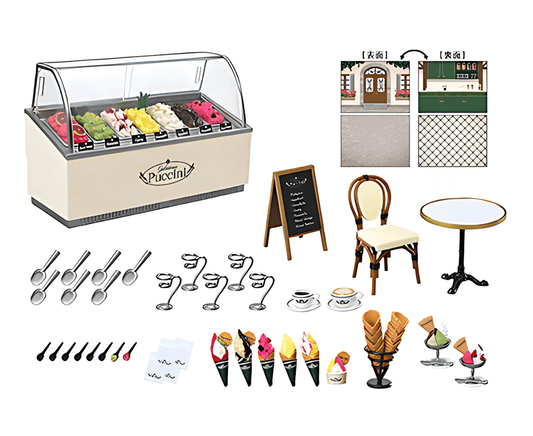 ice cream shop miniature 1:12 dollhouse set gelato display case cones tiny food diorama collectible