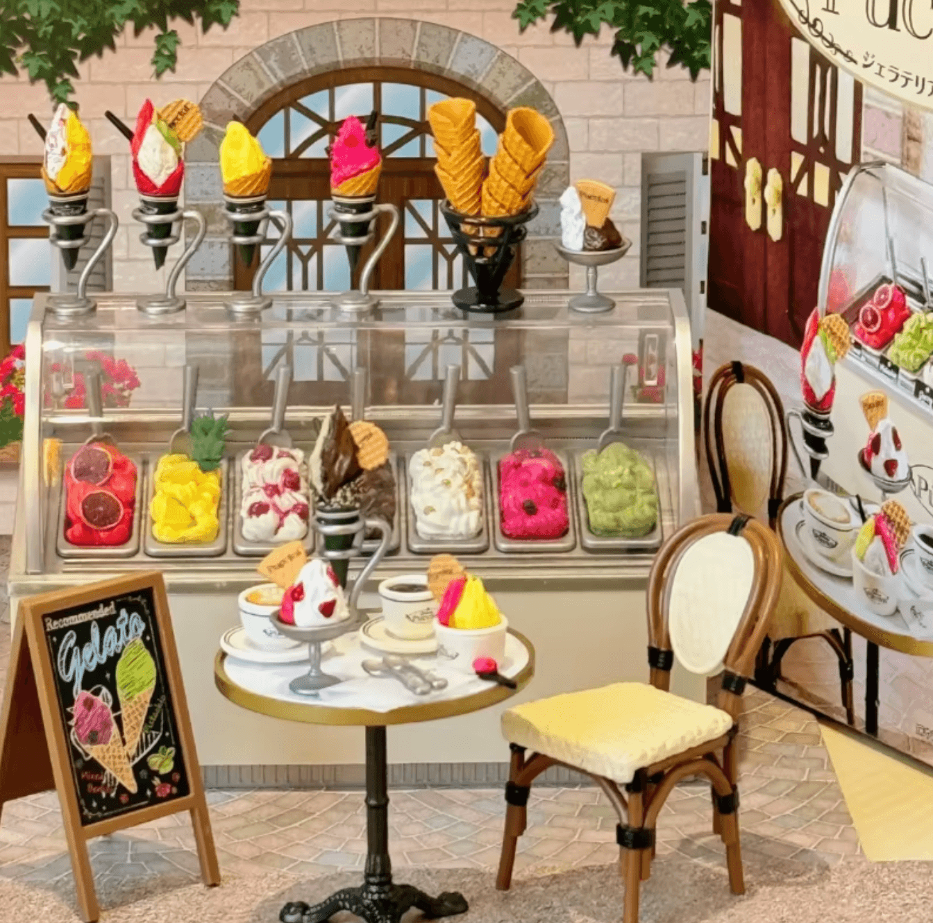 tiny ice cream shop miniature 1:12 collectible gelato cones display case dollhouse scene dollhouse food