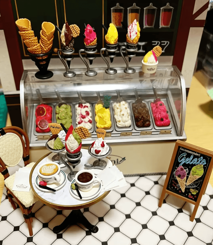 miniature ice cream parlor dollhouse diorama 1:12 gelato shop set tiny food collectible display piece