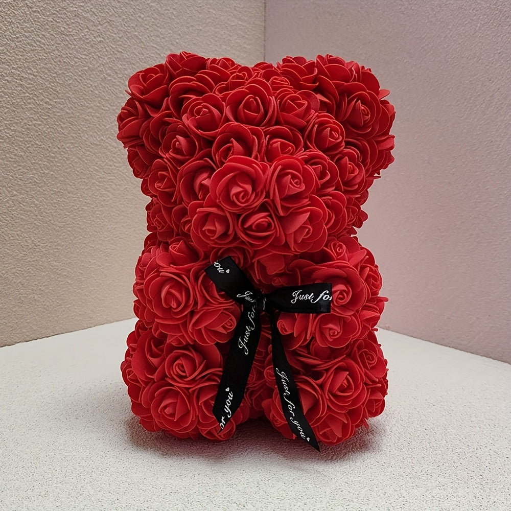 Rose teddy bear artificial foam flower gift Valentine's Day anniversary decor Red, Pink, and White