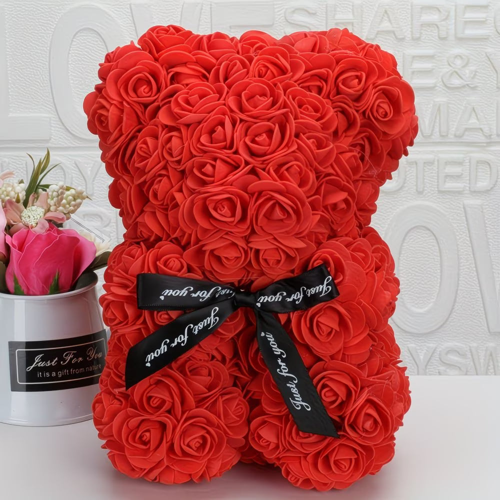 Rose teddy bear artificial foam flower gift Valentine's Day anniversary decor Red, Pink, and White