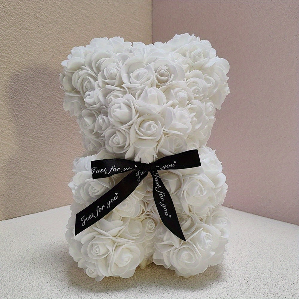 Rose teddy bear artificial foam flower gift Valentine's Day anniversary decor Red, Pink, and White