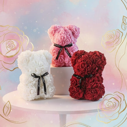Rose teddy bear artificial foam flower gift Valentine's Day anniversary decor Red, Pink, and White
