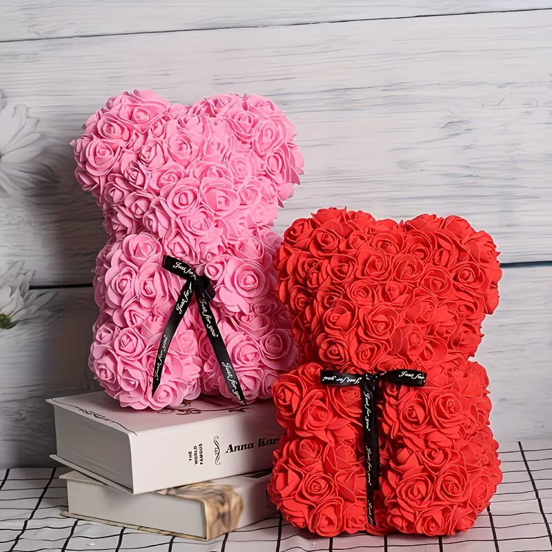 Rose teddy bear artificial foam flower gift Valentine's Day anniversary decor Red, Pink, and White