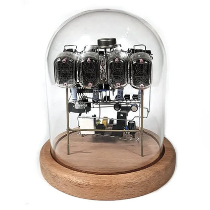 Assembled IN12 nixie tube desk clock under glass dome retro DIY kit vintage electronics vacuum tube gift, Pine, Walnut