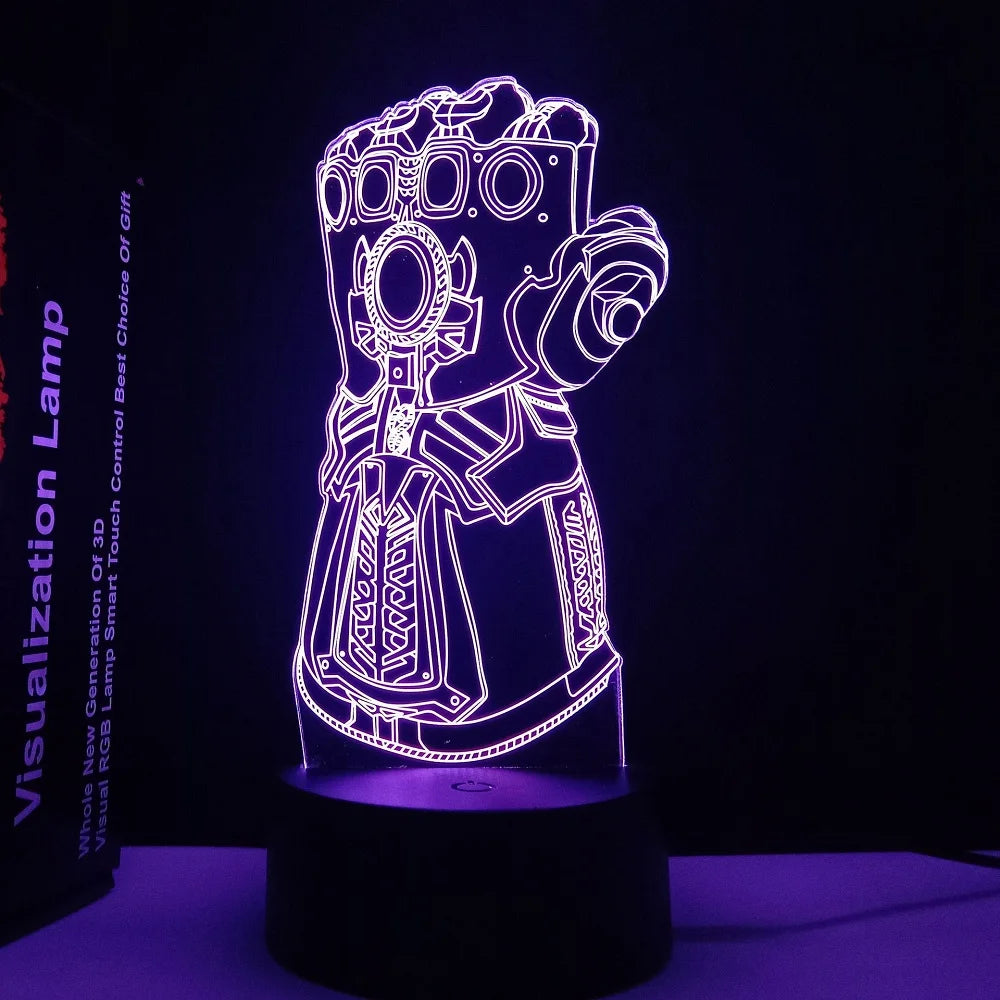 infinity gauntlet night light glowing purple, marvel 3d illusion led lamp for a collector shelf or desk, Infinity Gauntlet
