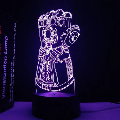 infinity gauntlet night light glowing purple, marvel 3d illusion led lamp for a collector shelf or desk, Infinity Gauntlet