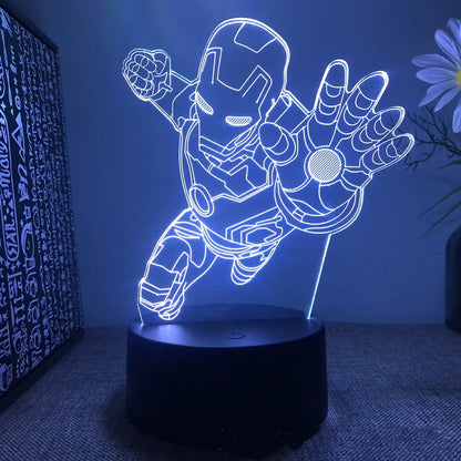 iron man 3d night light with repulsor pose and arc reactor, marvel led desk lamp gift for a superhero fan, Iron Man