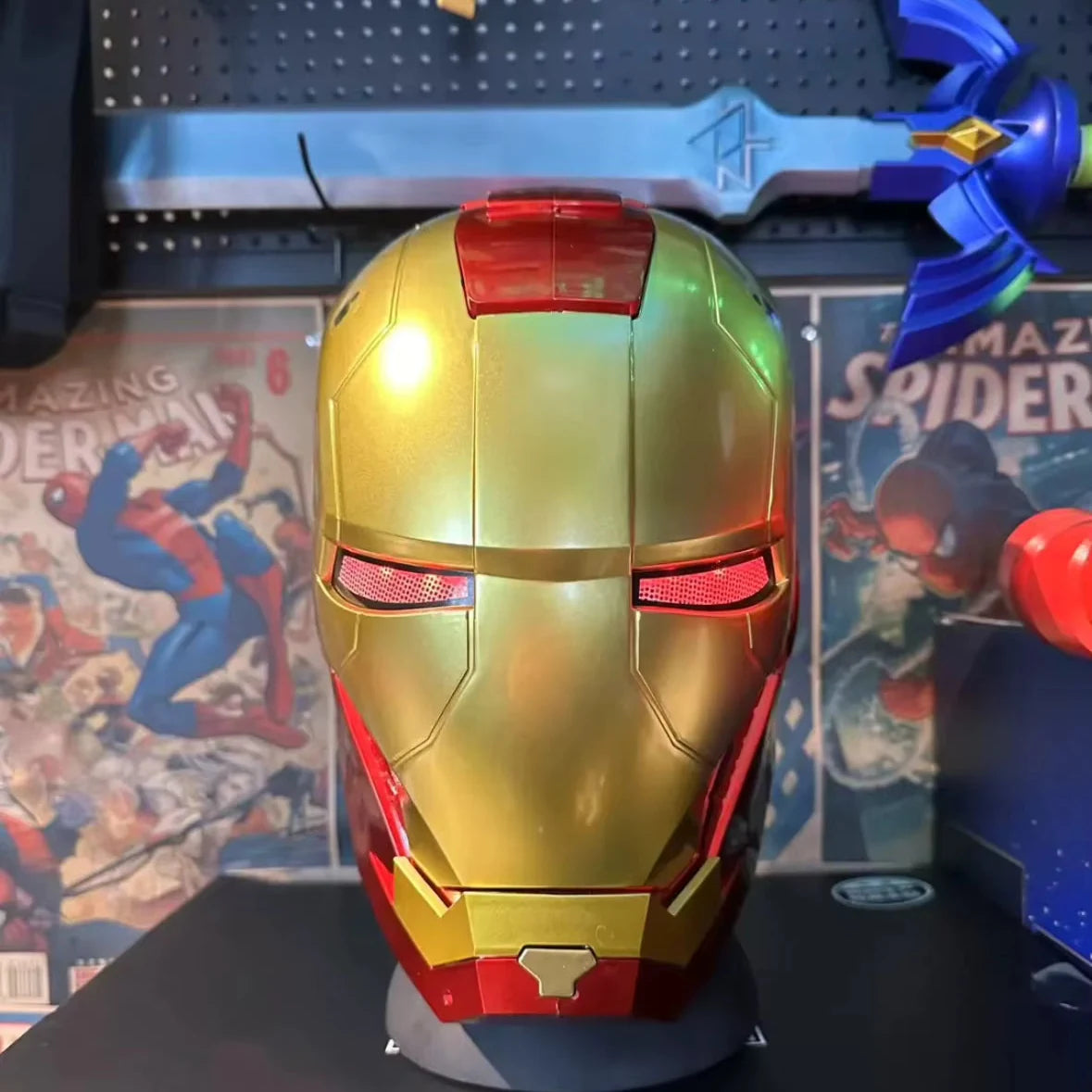 gold iron man helmet 1:1 wearable on display mannequin cosplay mask marvel fan halloween costume prop gift Gold