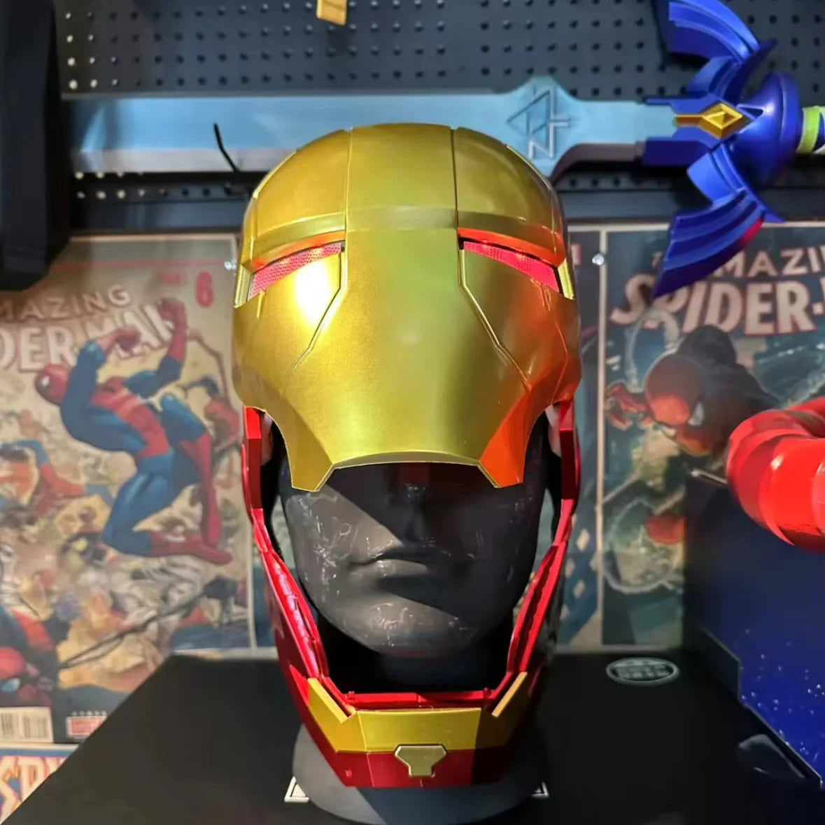 Iron Man Helmet Mark V MK46 Wearable Electric Cosplay Mask Auto Open Close LED Eyes Sound for Marvel Fans – Puzzloria