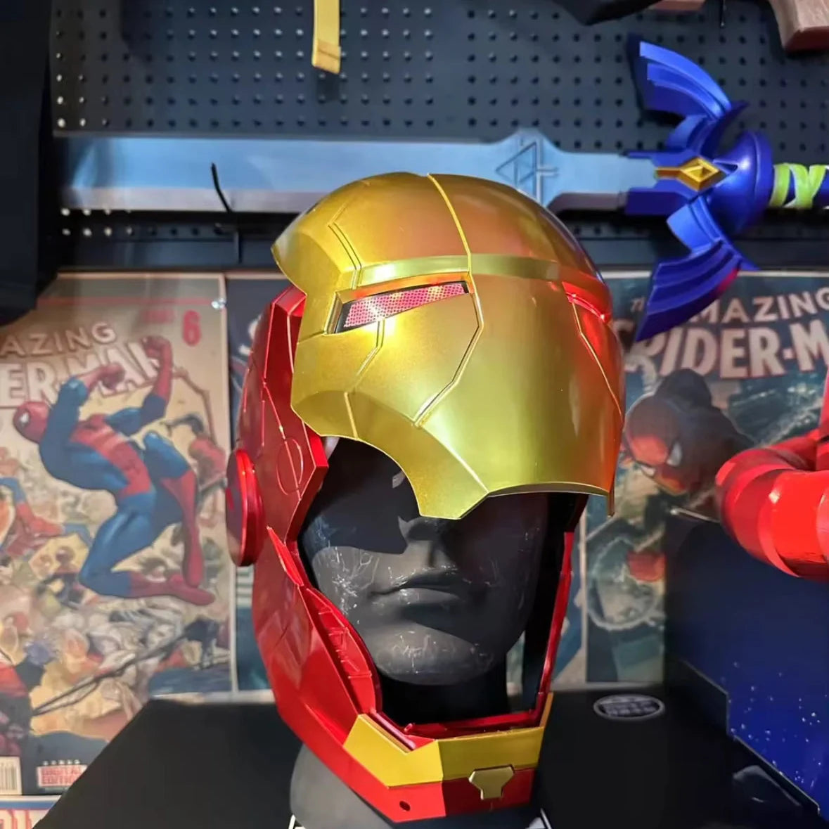 gold iron man helmet motorized faceplate auto open mechanism marvel cosplay mark 46 1:1 wearable collectible Gold