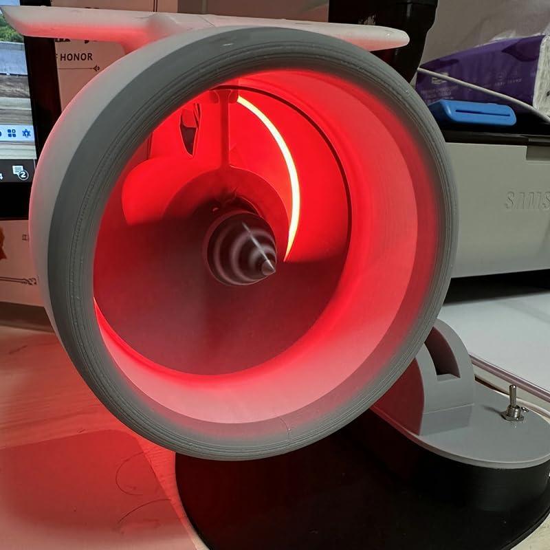 jet engine humidifier LED ring detail inside turbine, glowing desk fan for aviation room decor Red