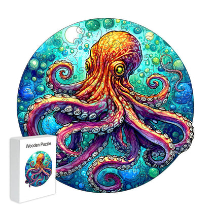 Colorful wooden jigsaw puzzle featuring artistic animal design with intricate patterns and vibrant details
