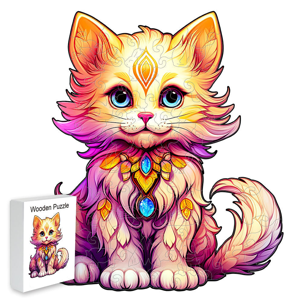 Colorful wooden jigsaw puzzle featuring artistic animal design with intricate patterns and vibrant details