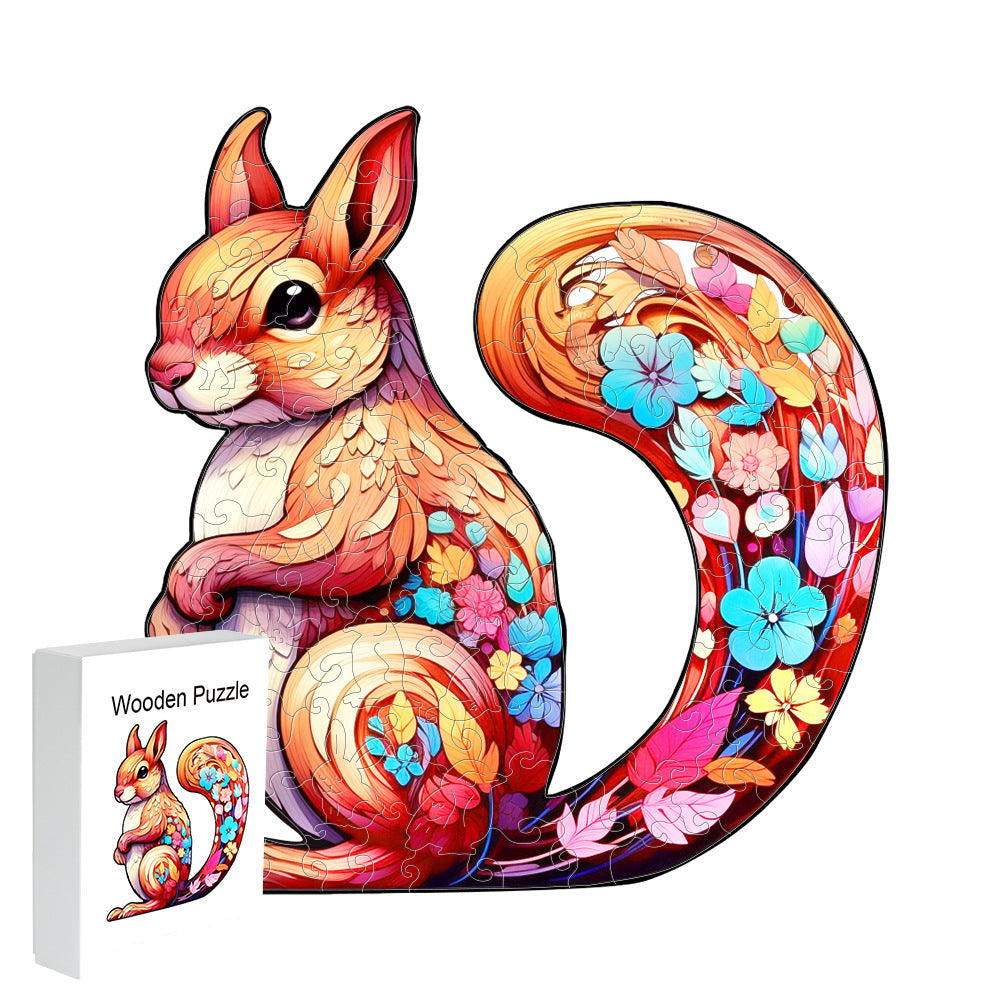 Colorful wooden jigsaw puzzle featuring artistic animal design with intricate patterns and vibrant details