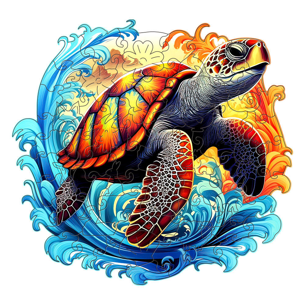 Colorful wooden jigsaw puzzle featuring artistic animal design with intricate patterns and vibrant details