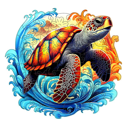 Colorful wooden jigsaw puzzle featuring artistic animal design with intricate patterns and vibrant details