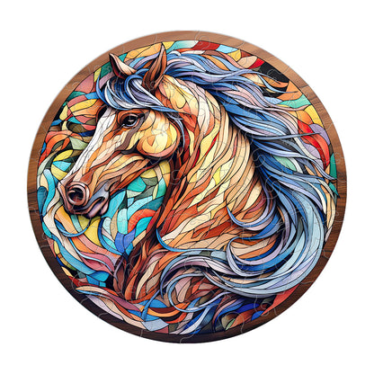 Colorful wooden jigsaw puzzle featuring artistic animal design with intricate patterns and vibrant details