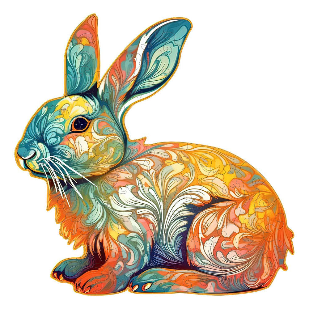Colorful wooden jigsaw puzzle featuring artistic animal design with intricate patterns and vibrant details