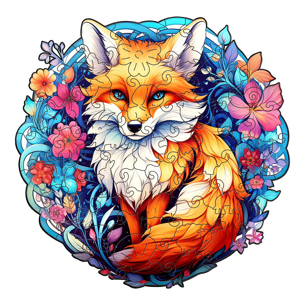 Colorful wooden jigsaw puzzle featuring artistic animal design with intricate patterns and vibrant details