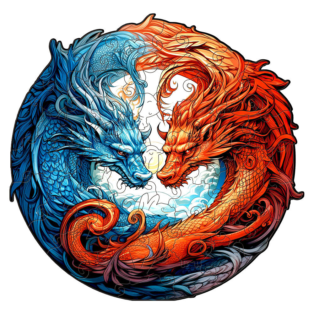 Colorful wooden jigsaw puzzle featuring artistic animal design with intricate patterns and vibrant details