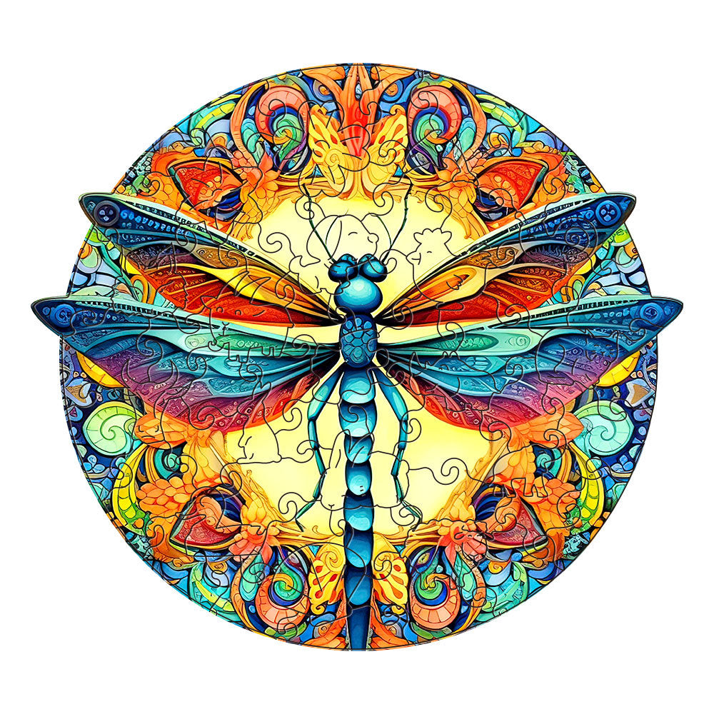 Colorful wooden jigsaw puzzle featuring artistic animal design with intricate patterns and vibrant details
