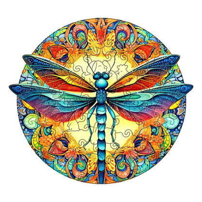 Colorful wooden jigsaw puzzle featuring artistic animal design with intricate patterns and vibrant details