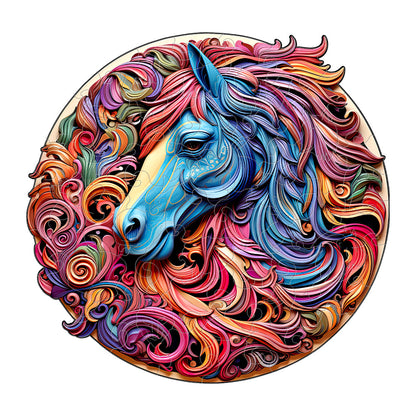 Colorful wooden jigsaw puzzle featuring artistic animal design with intricate patterns and vibrant details