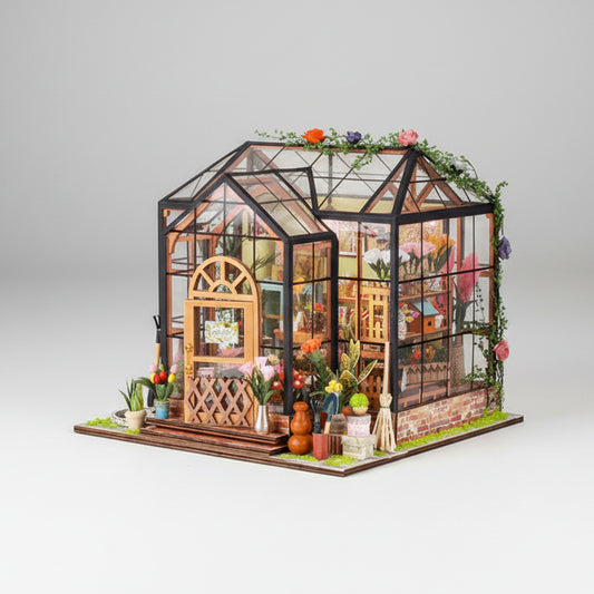 jenny miniature greenhouse with plants Mini Doll House Kit DIY Flower House Handmade 3D Puzzle Assembly Building Model Toys Home Bedroom Decoration with Furniture Gift
