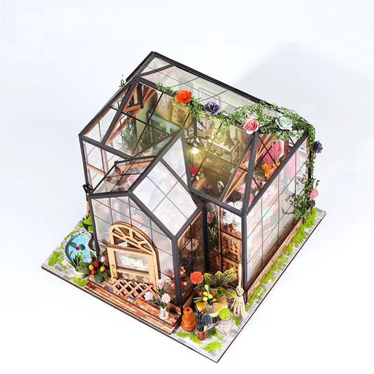 jenny miniature greenhouse with plants Mini Doll House Kit DIY Flower House Handmade 3D Puzzle Assembly Building Model Toys Home Bedroom Decoration with Furniture Gift