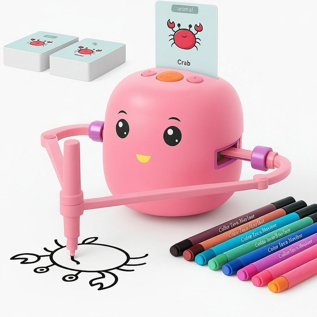 Kids Educational Drawing Robot: Screen-Free Interactive Art & STEM Learning for Boys & Girls 3-8 Pink Green