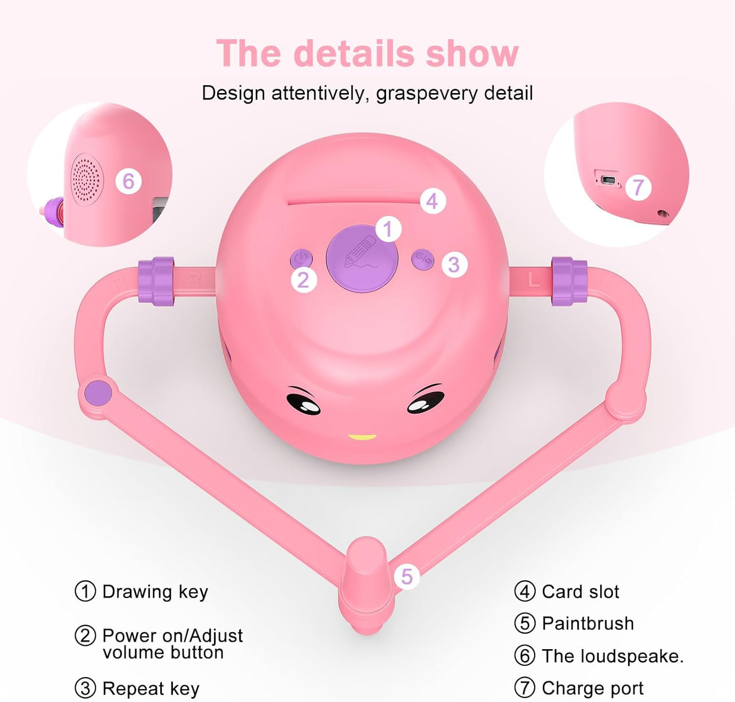 Interactive Art Tutor Robot for Kids: Screen-Free STEM Learning & Step-by-Step Drawing Fun Pink Green