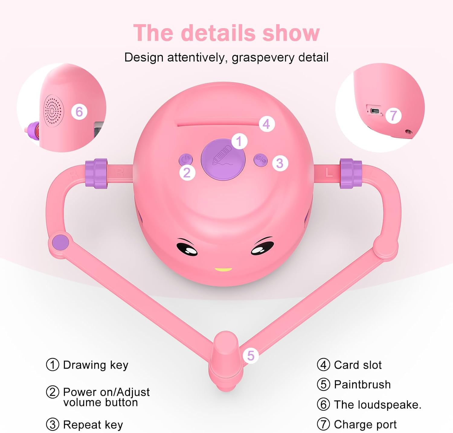 Interactive Art Tutor Robot for Kids: Screen-Free STEM Learning & Step-by-Step Drawing Fun Pink Green