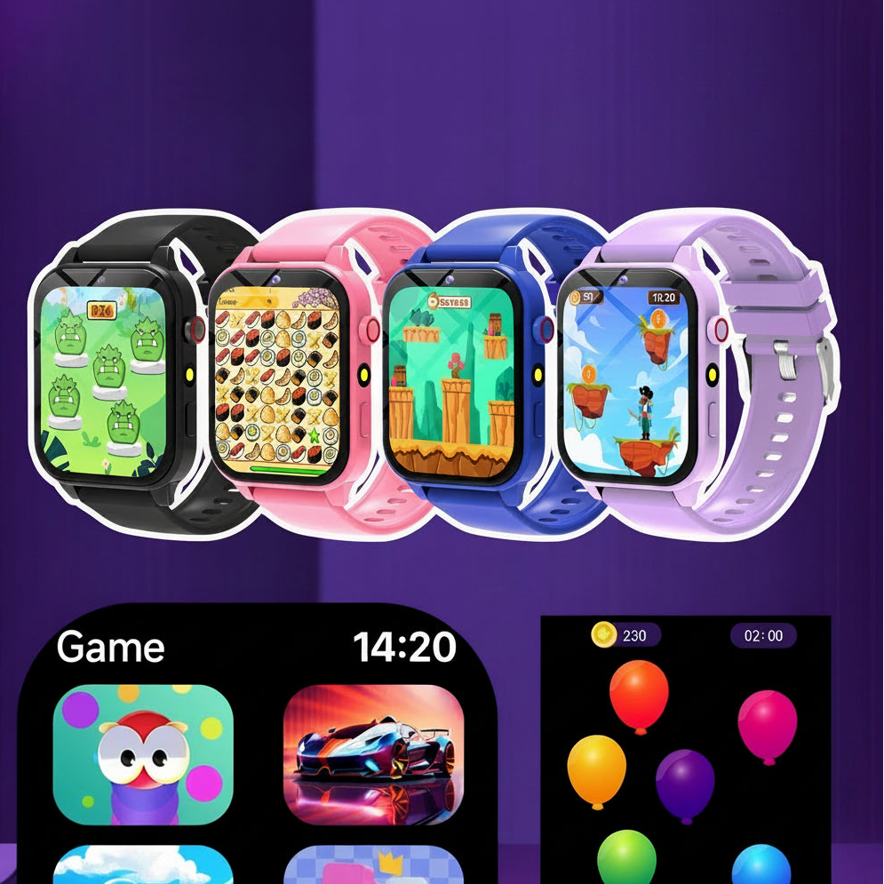 kids gaming smart watch loaded with 18 fun games racing snake and puzzles handheld game console for children Pink, Black, Blue, Purple