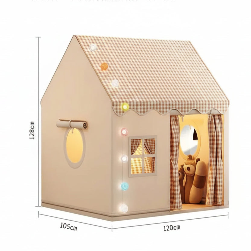 kids play tent size 120 x 105 x 128 cm playhouse with window curtains for toddlers, Pink, Yellow