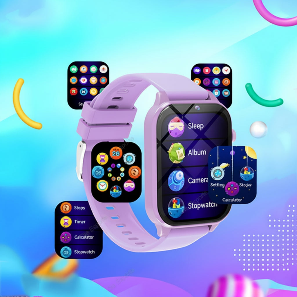kids game smart watch with camera photo album sleep monitor and 18 games touchscreen birthday gift for kids Pink, Black, Blue, Purple