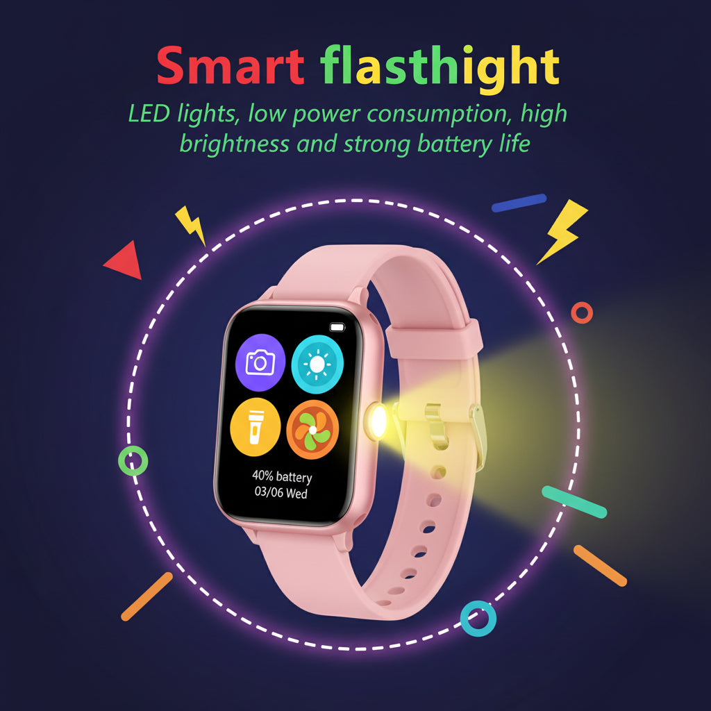 kids smart watch with built in LED flashlight and 18 games handy touchscreen gift for children and young explorers Pink, Black, Blue, Purple