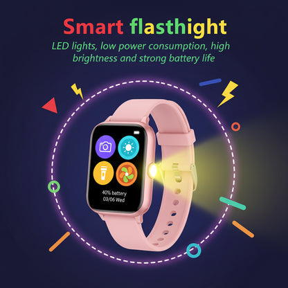 kids smart watch with built in LED flashlight and 18 games handy touchscreen gift for children and young explorers Pink, Black, Blue, Purple
