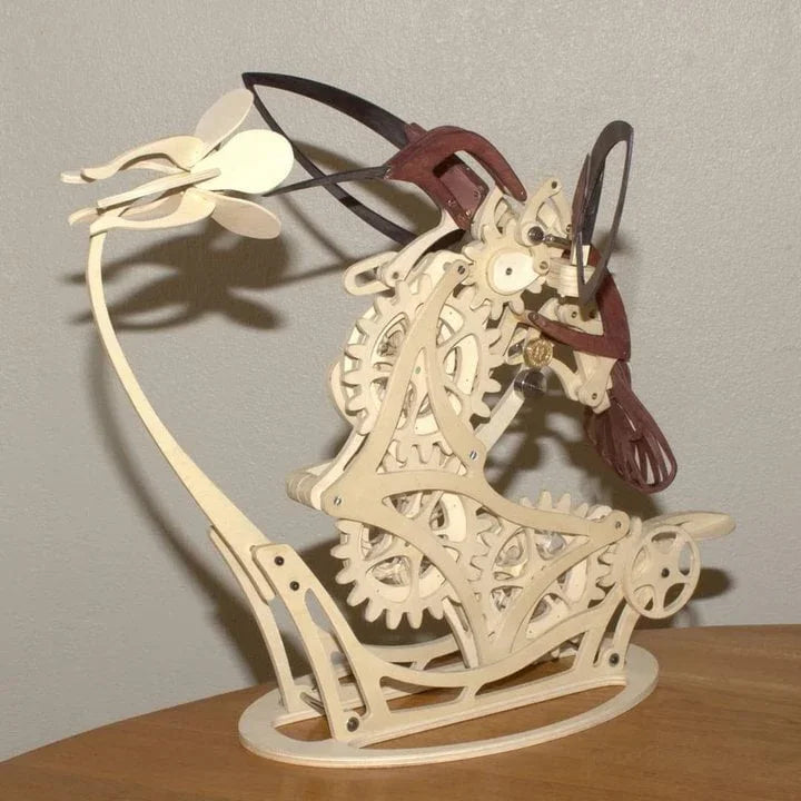 gear mechanism detail of wooden hummingbird kinetic model, cam and linkage bird flight motion for stem learning