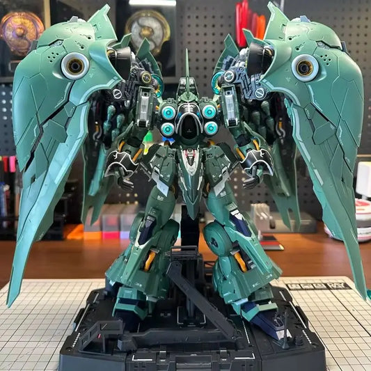 Kshatriya Osiris Aerial Dominator 1:100 scale green mecha model kit with LED lighting 54cm wingspan and display stand