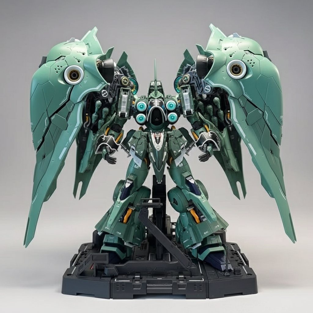 Kshatriya Osiris Aerial Dominator 1:100 scale green mecha model kit with LED lighting 54cm wingspan and display stand