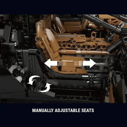 1:8 building blocks hypercar with adjustable seats and tan cabin styling, motorized remote control brick car kit for adults
