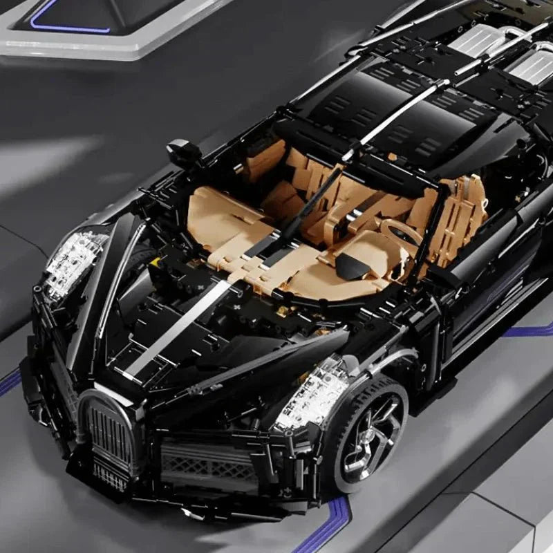 motorized La Voiture Noire brick car kit, a 1:8 RC building blocks hypercar shelf display piece for supercar collectors