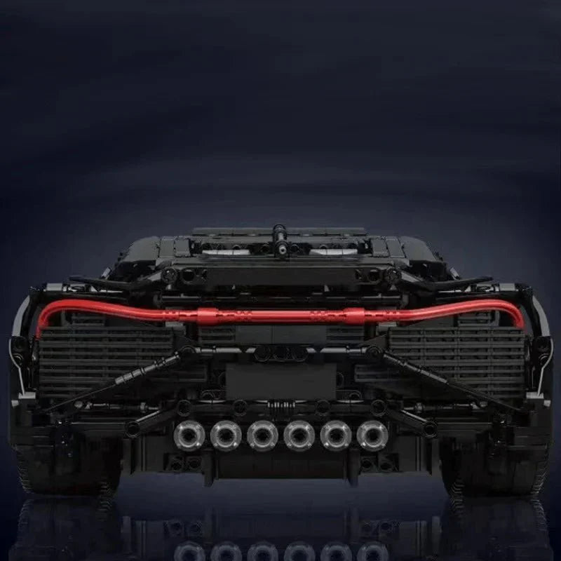 W16 La Voiture Noire building blocks car with a signature rear light bar, motorized 1:8 RC brick supercar model for collectors