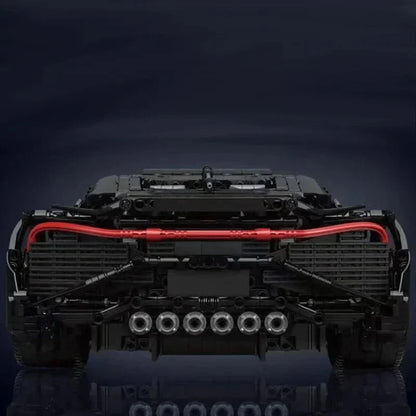 W16 La Voiture Noire building blocks car with a signature rear light bar, motorized 1:8 RC brick supercar model for collectors