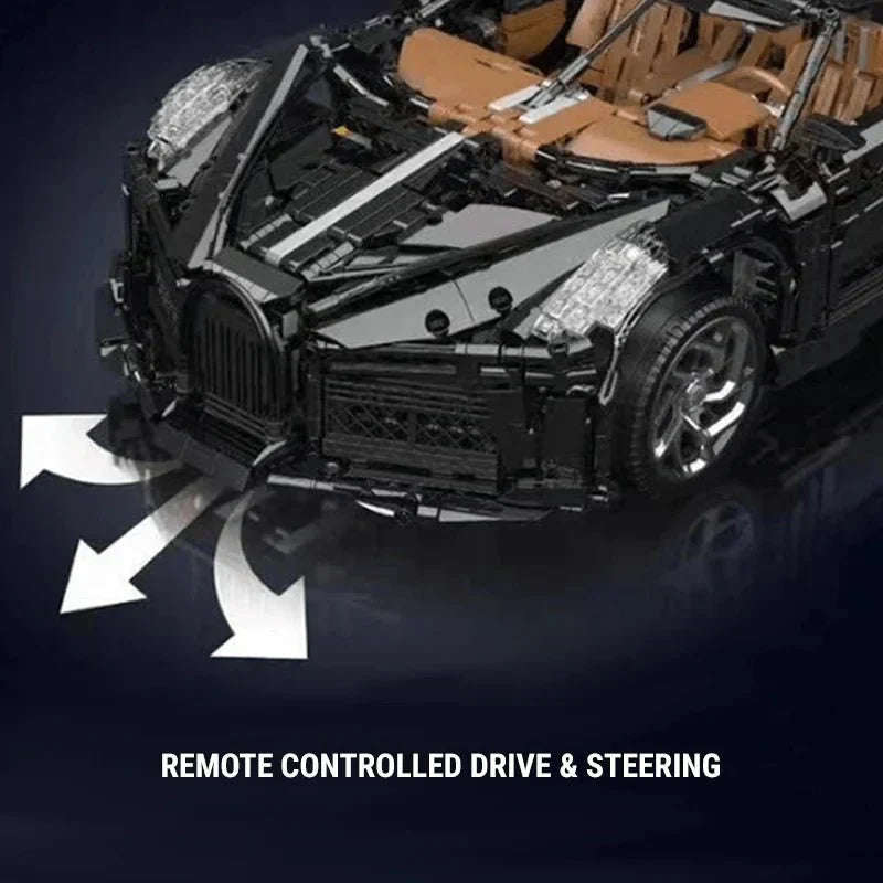 remote control building blocks car with motorized drive and servo steering, 1:8 brick hypercar model kit for adult builders