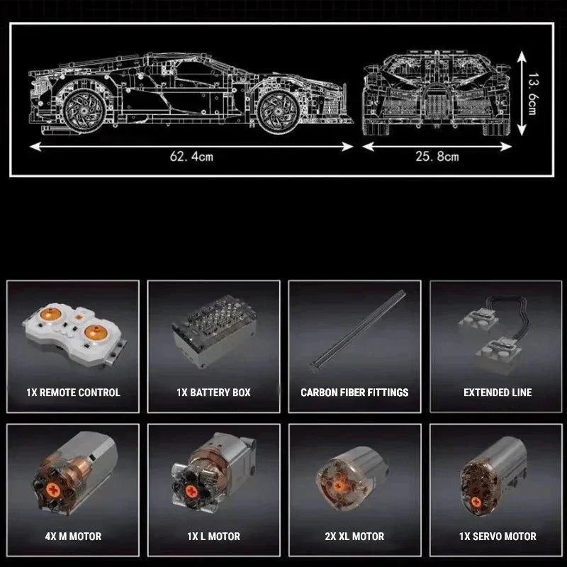 4,688 piece 1:8 La Voiture Noire building blocks car kit, a motorized remote control brick supercar model for adult collectors