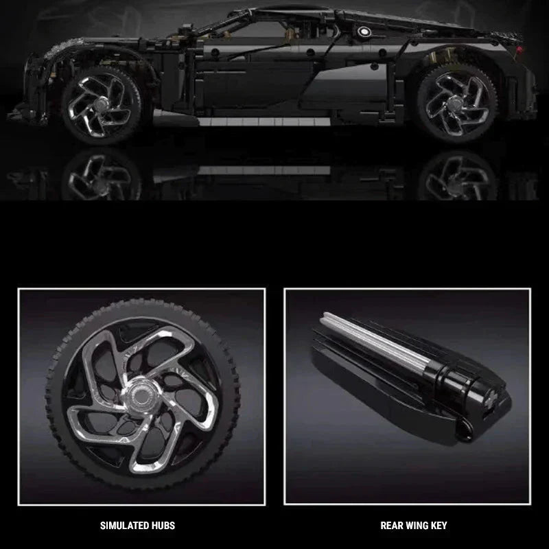 motorized brick supercar with simulated wheel hubs, 1:8 remote control building blocks hypercar model car for adult collectors